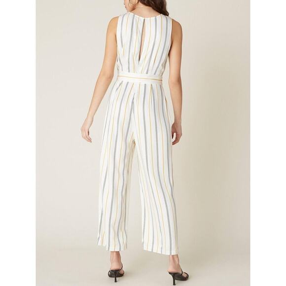 BB Dakota Rayon Belted Jumpsuit - Stripes - White Multi/Ivory - Picture 2 of 10